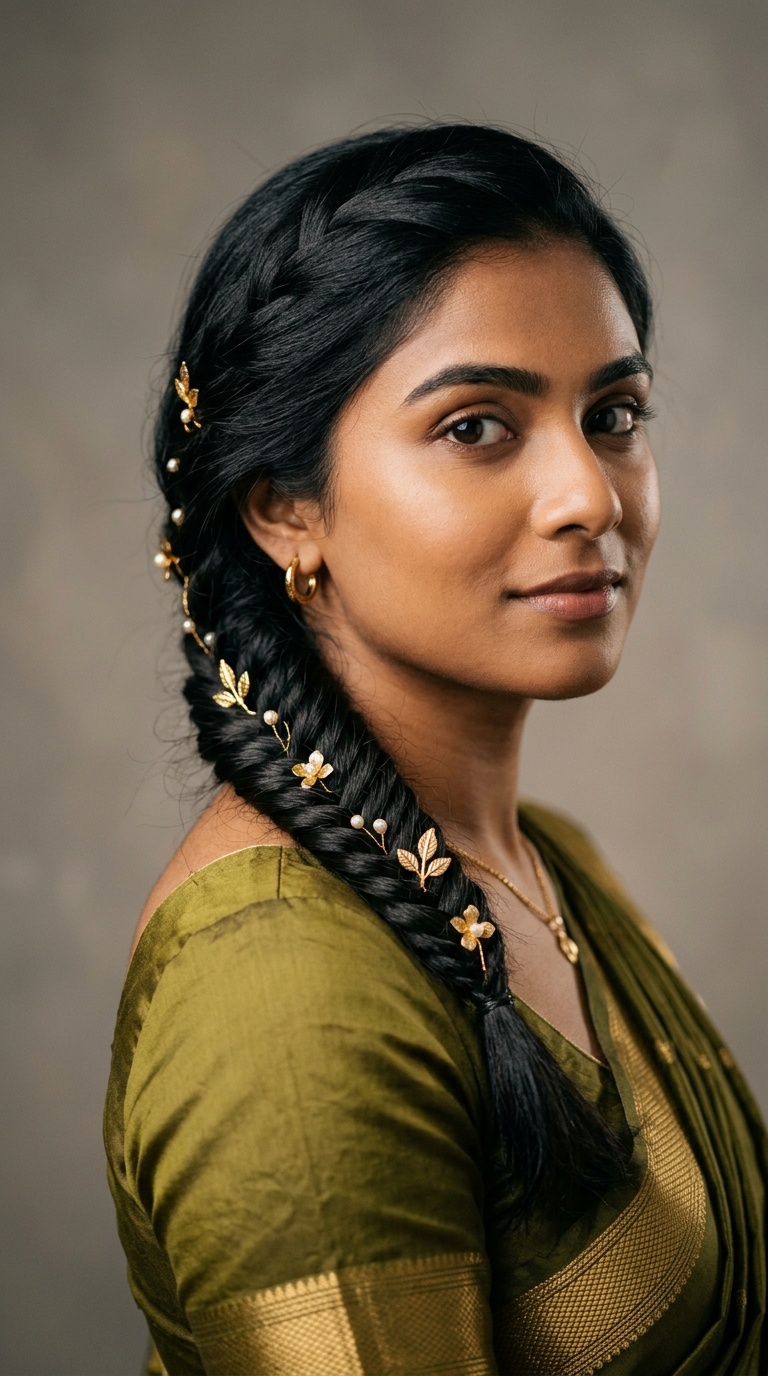 Fishtail Braid with Gold Accessories