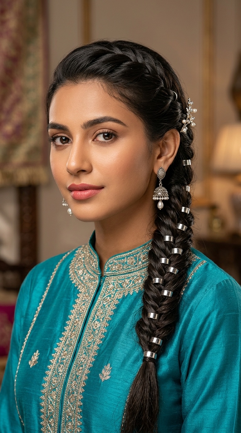 Fishtail Braid with Metallic Rings