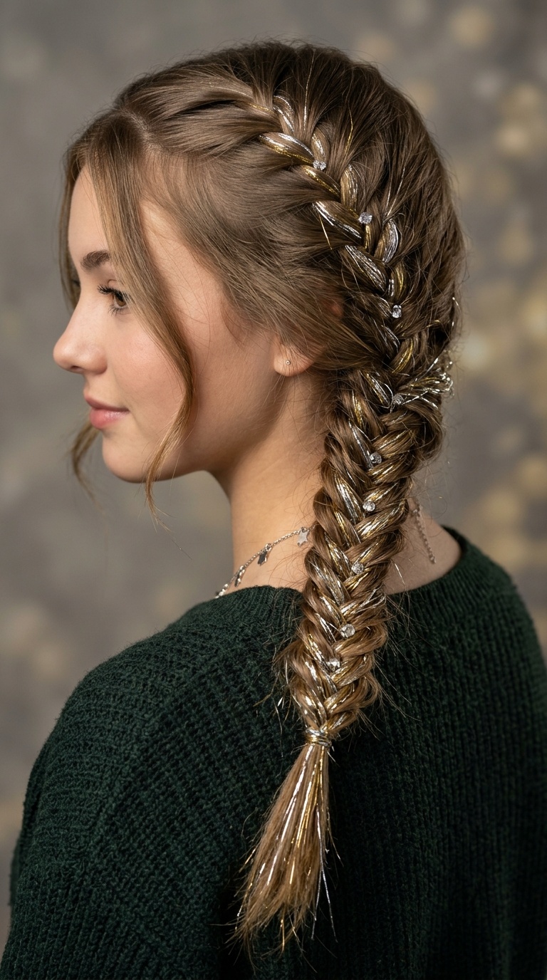 Fishtail Braid with Metallic Tinsel
