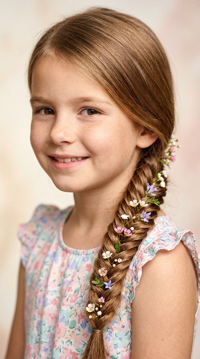 Fishtail Braid with Miniature Floral Accents