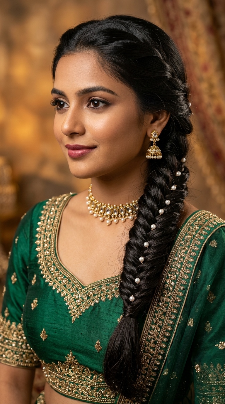 Fishtail Braid with Pearl Embellishments