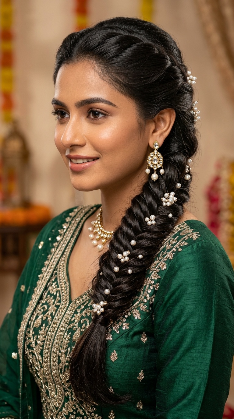Fishtail Braid with Pearl Pins