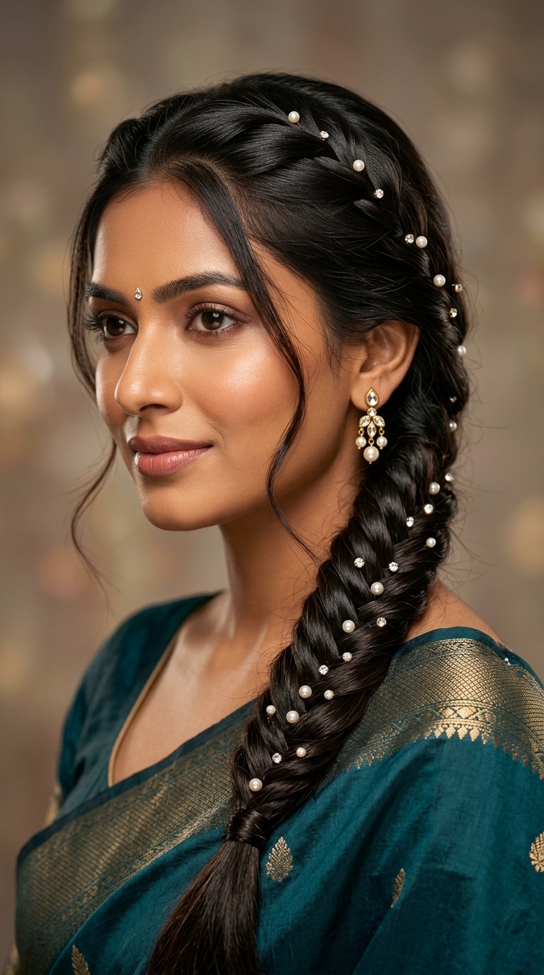 Fishtail Braid with Pearl Studs