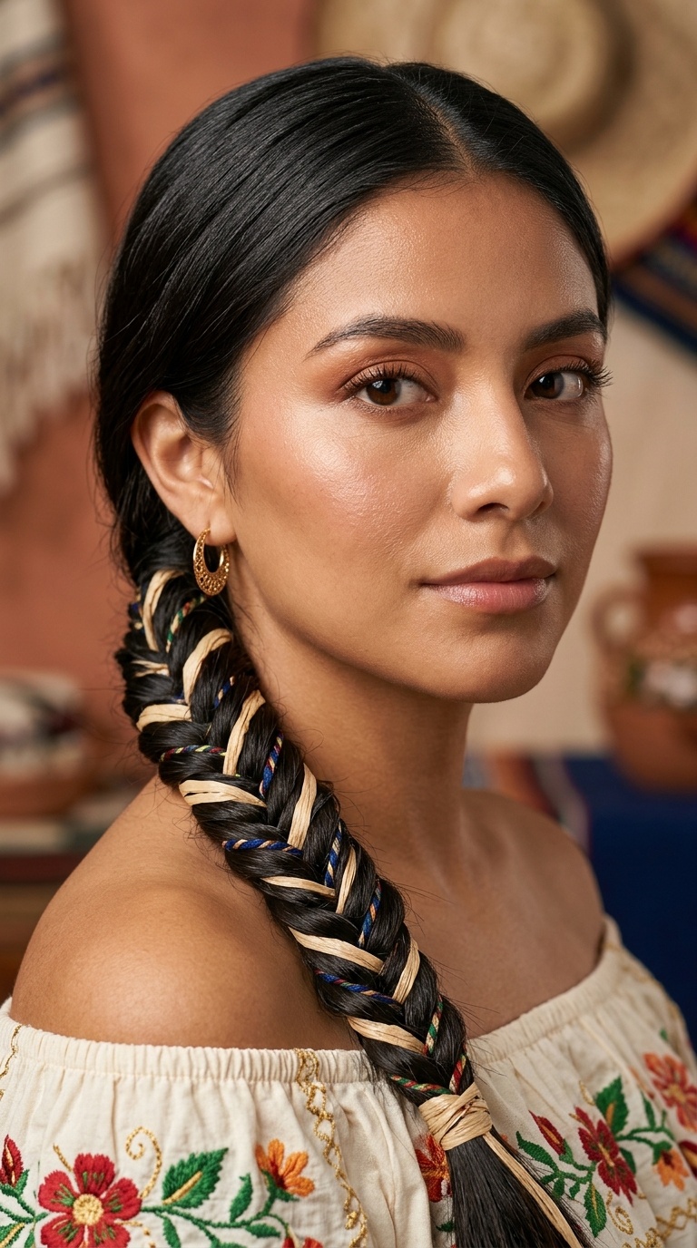 Fishtail Braid with Raffia Ribbon