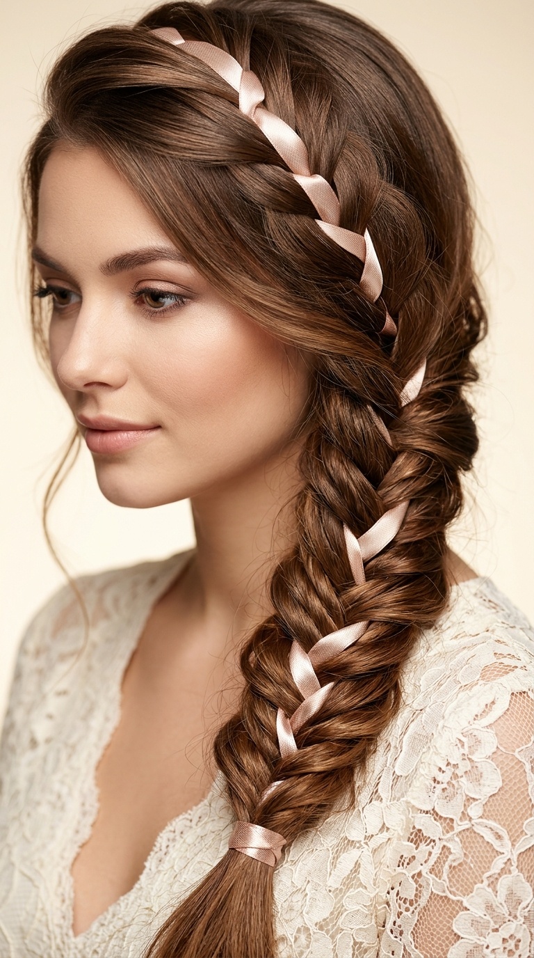 Fishtail Braid with Ribbon