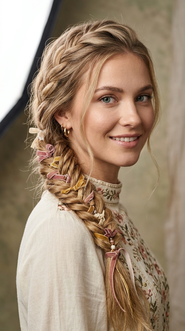 Fishtail Braid with Ribbons