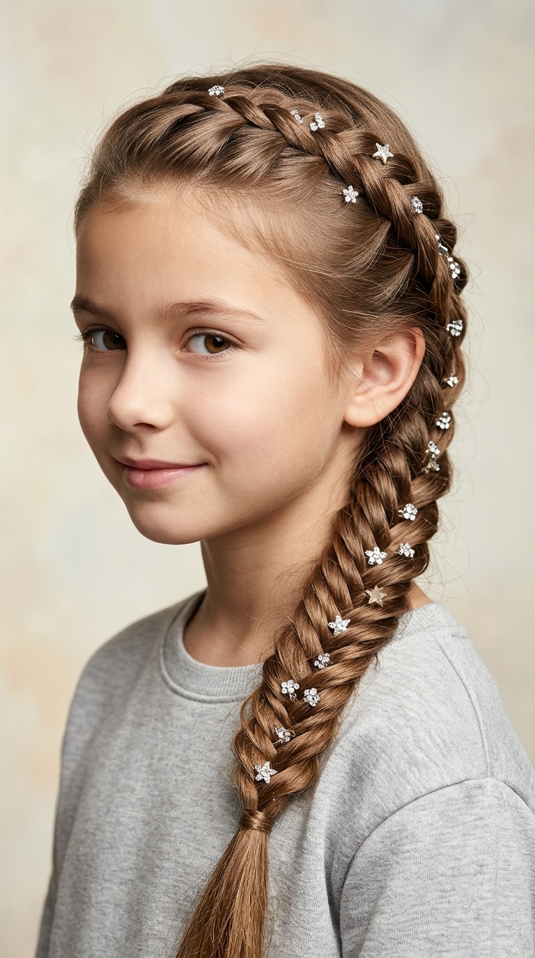 Fishtail Braid with Sparkly Clips