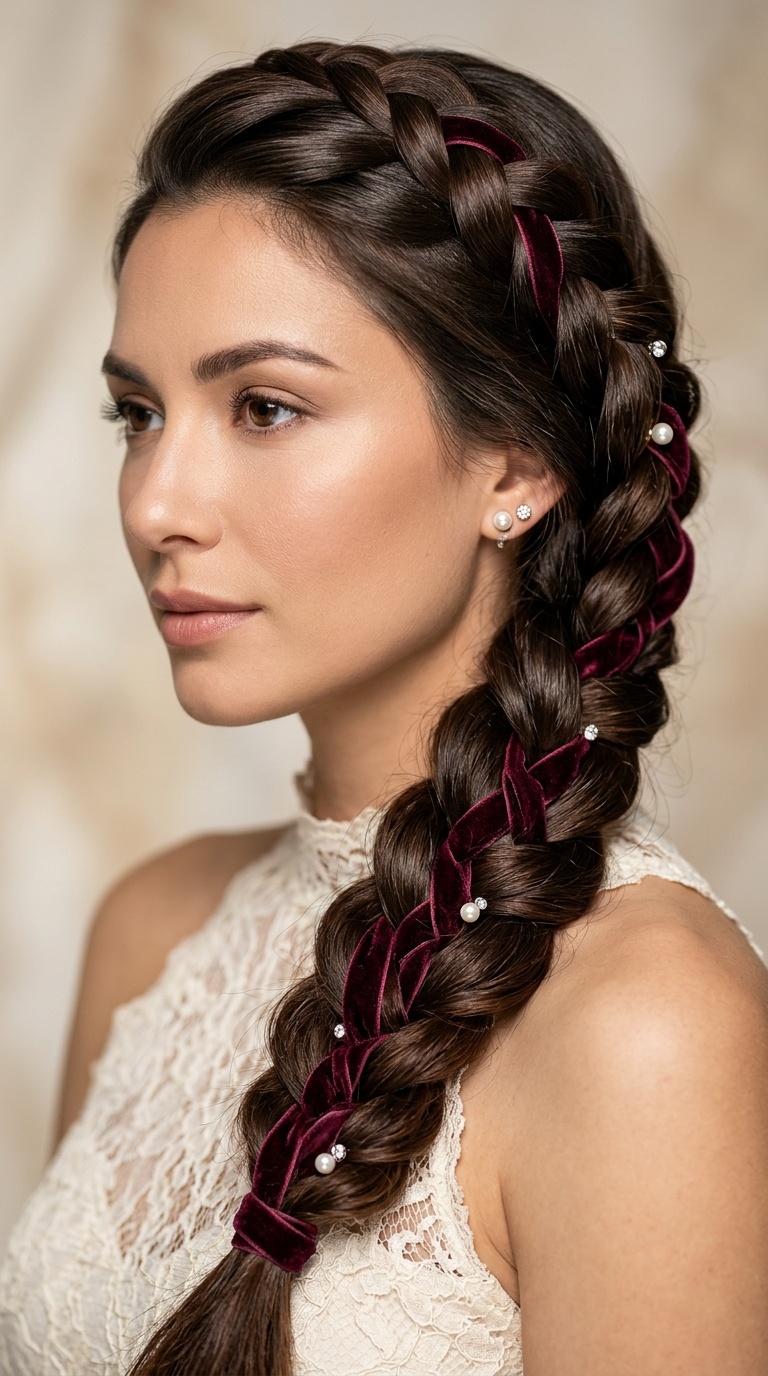 Five-Strand Braid with Velvet Ribbon Intertwined