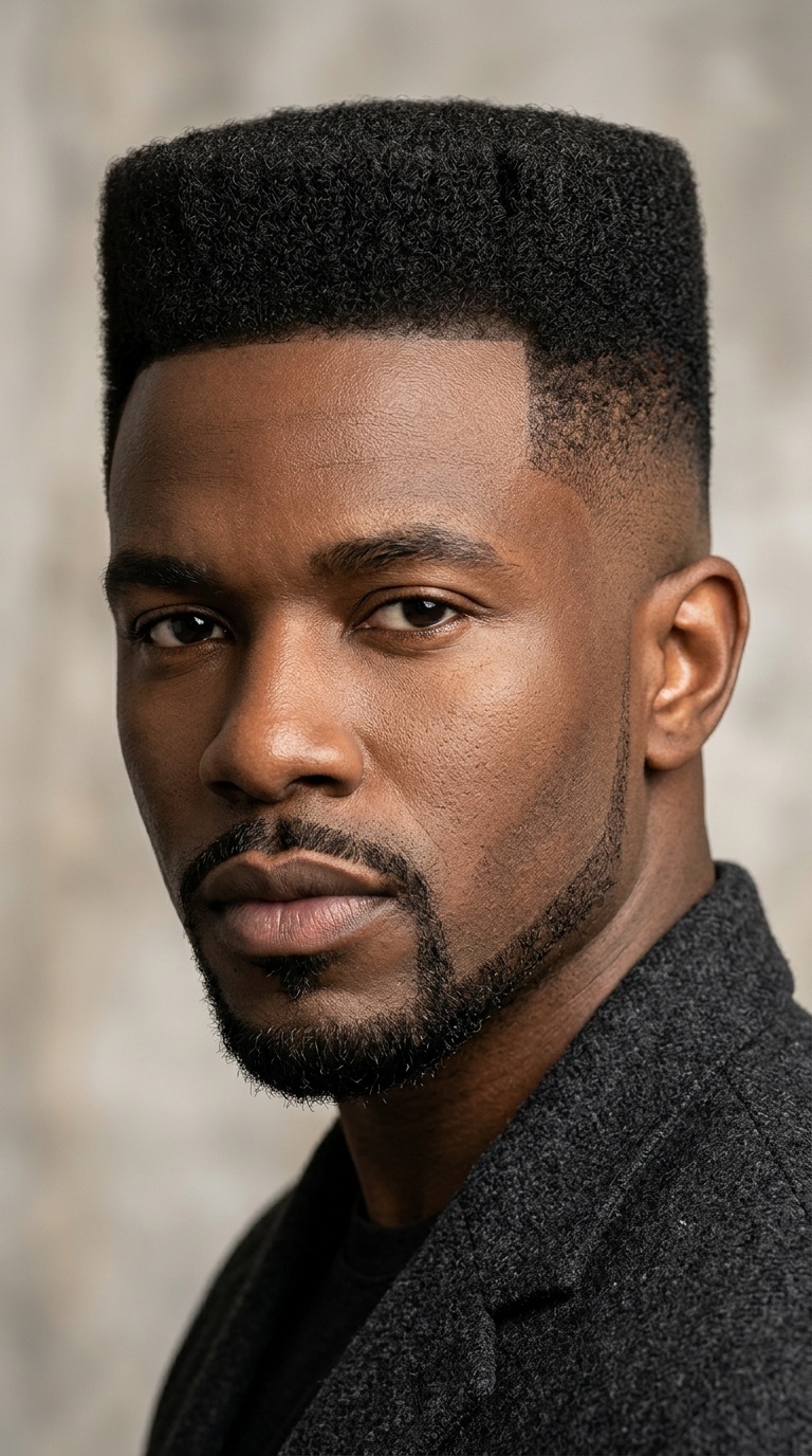 Flat Top with Mid Fade and Sculpted Goatee