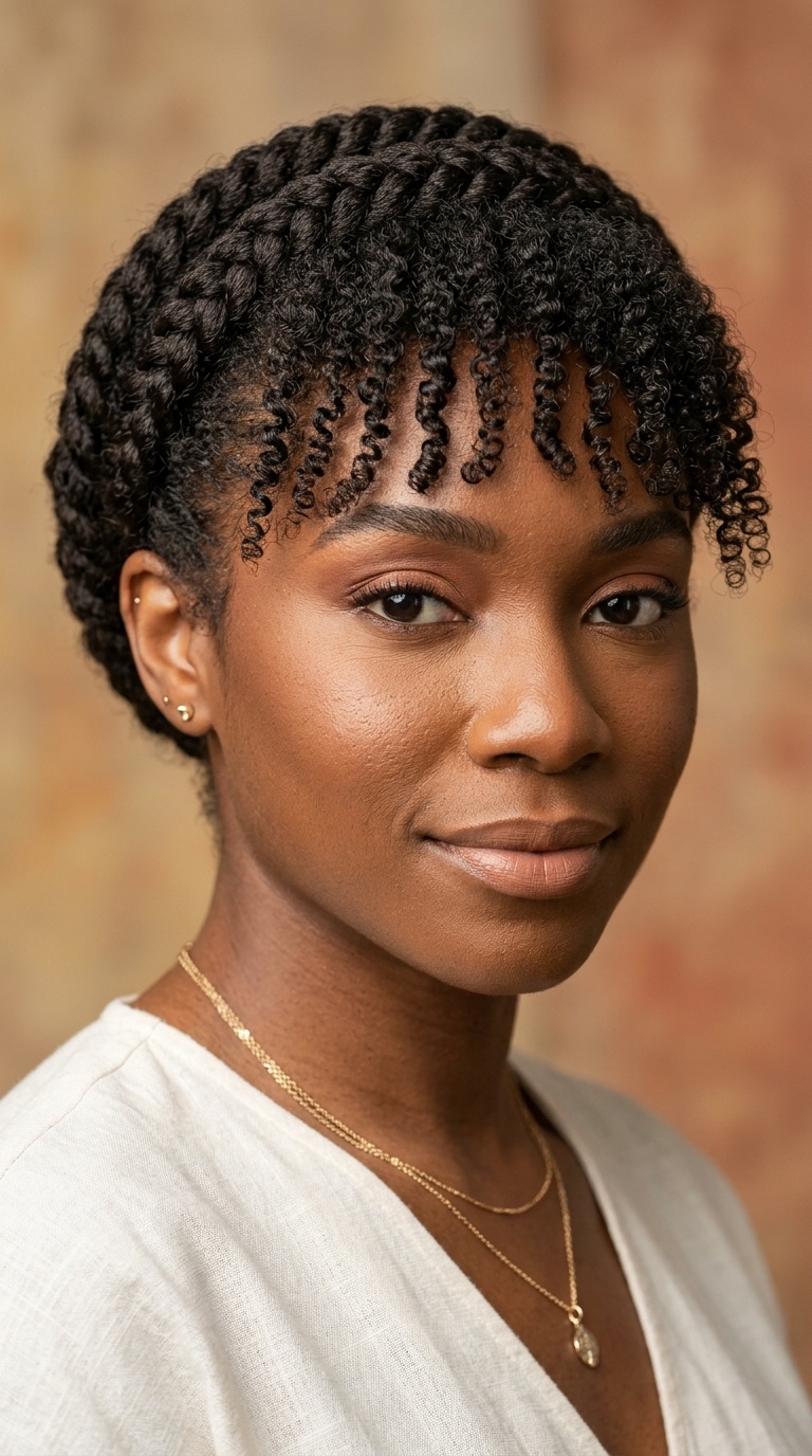 Flat Twist Halo with Coily Bangs