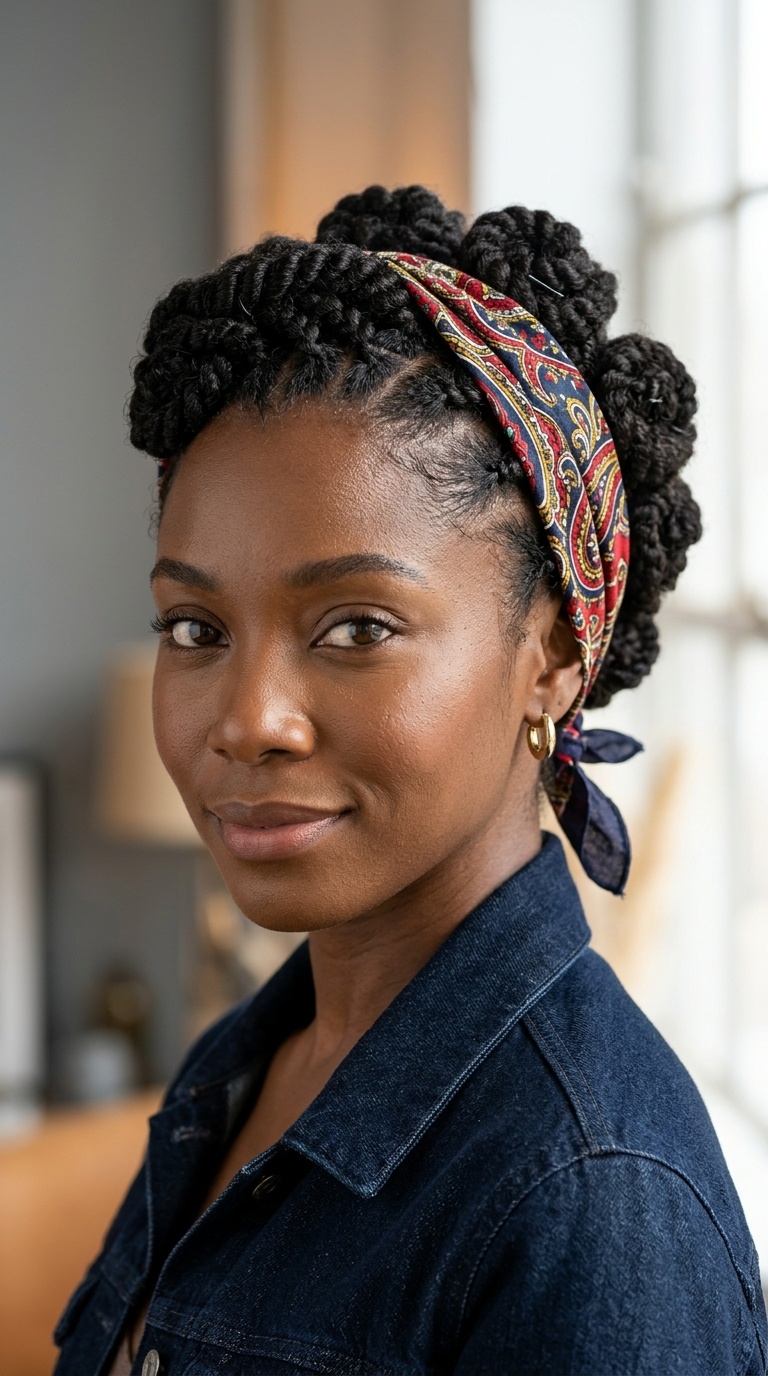 Flat-Twist Pinup Rolls with Vintage Scarf Border
