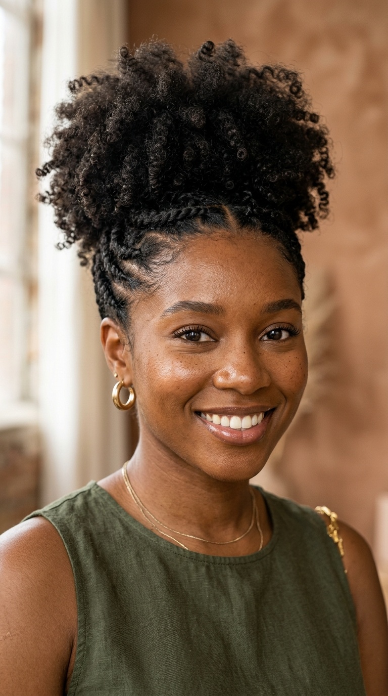 Flat Twist Updo with Curly Puff