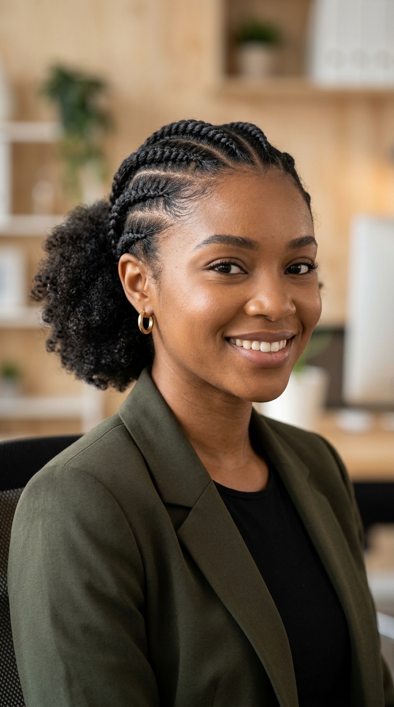 Flat Twisted Front with a Low Afro Puff