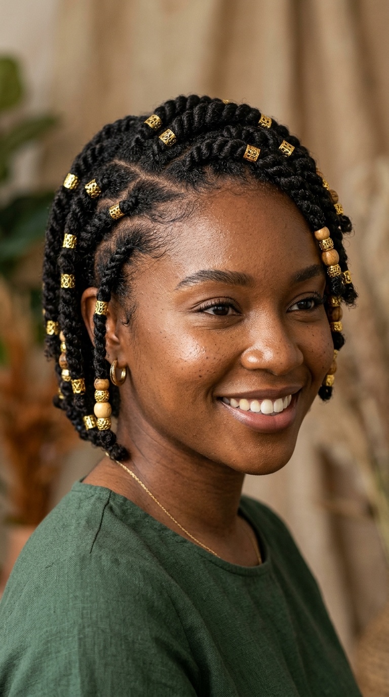Flat Twists with Gold Cuffs and Beads