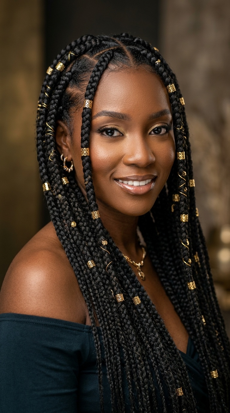 Floor-Length Goddess Braids with Gold Accents