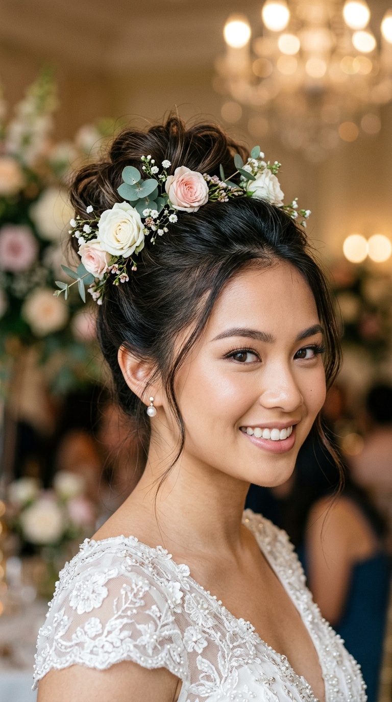 Floral-Accented Messy Bun