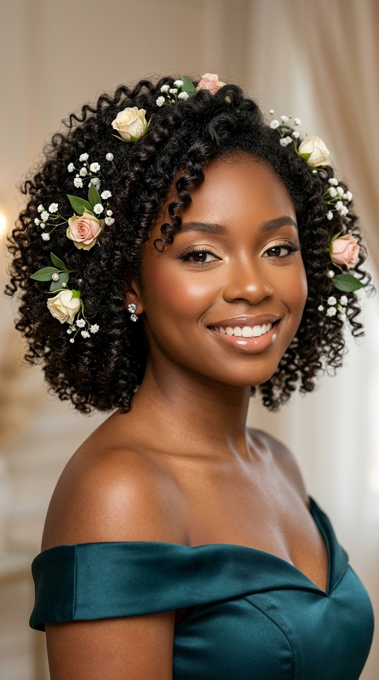 Floral Accents on Bob Curls