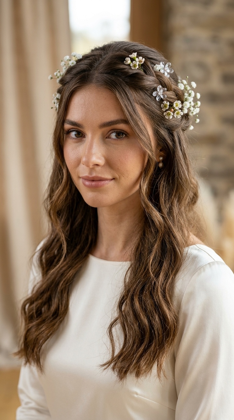Floral-Adorned Twisted Half Up