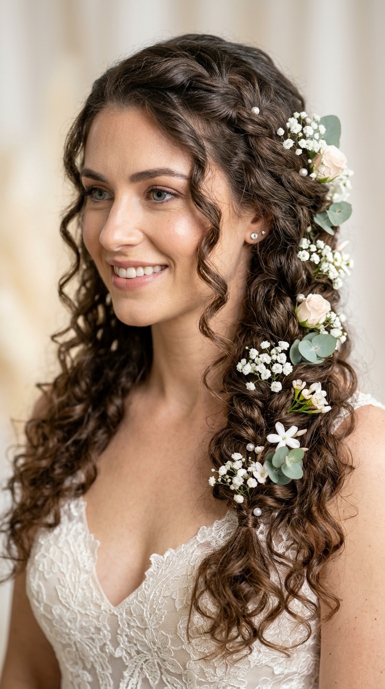 Floral-Adorned Waterfall Braid