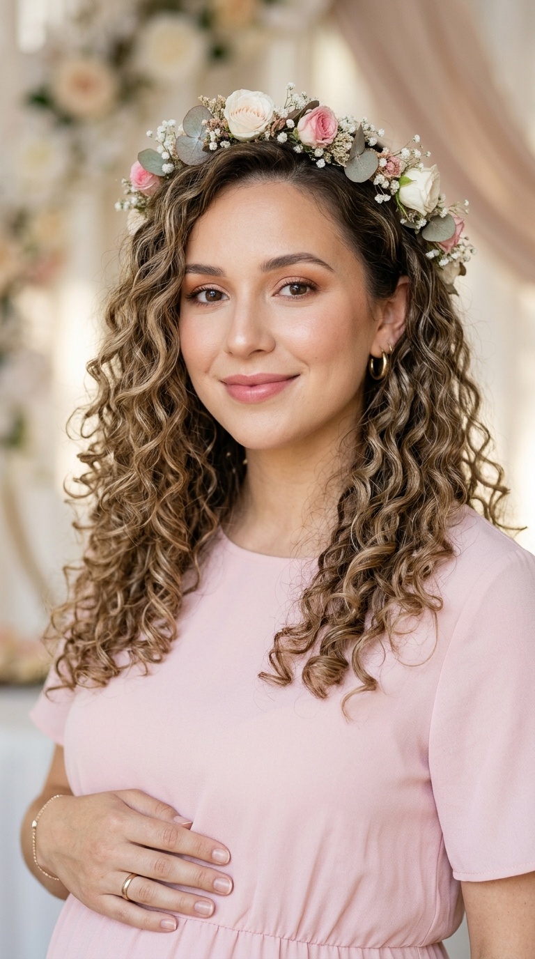 Floral Crown with Loose Ringlets