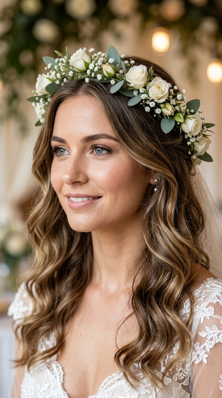 Floral Halo with Tousled Waves