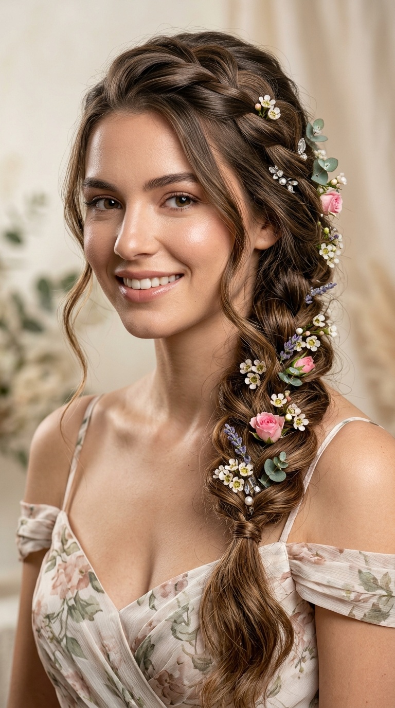 Floral-Infused Loose Braid