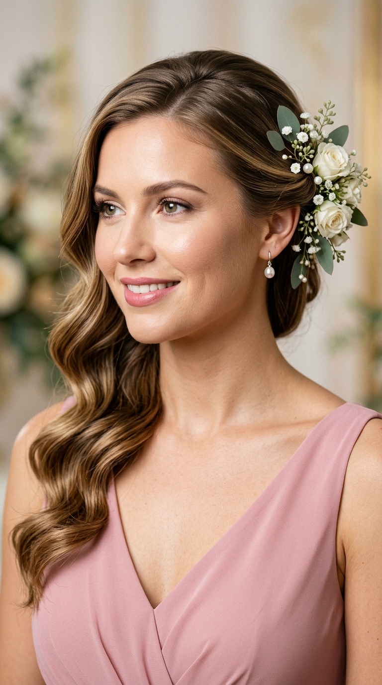 Floral-Pinned Side Drape