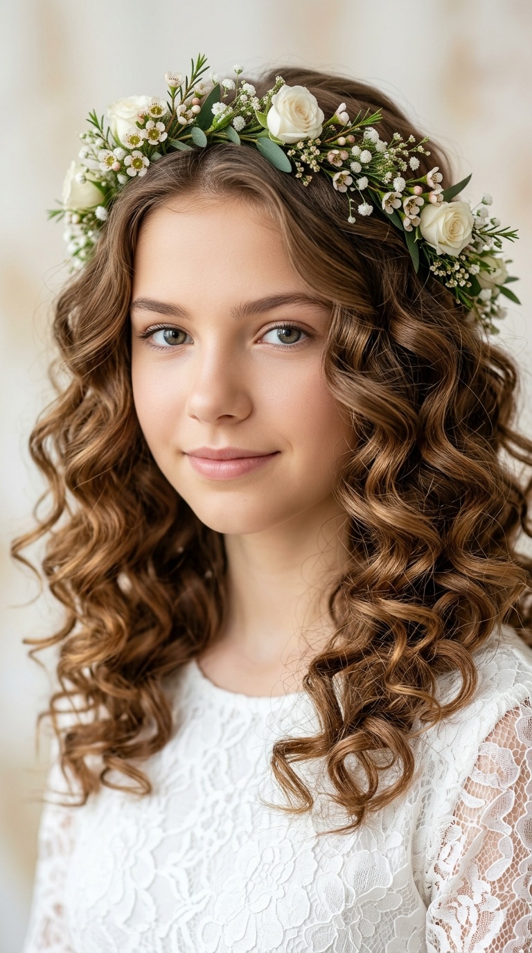 Floral Wreath with Soft Polished Curls