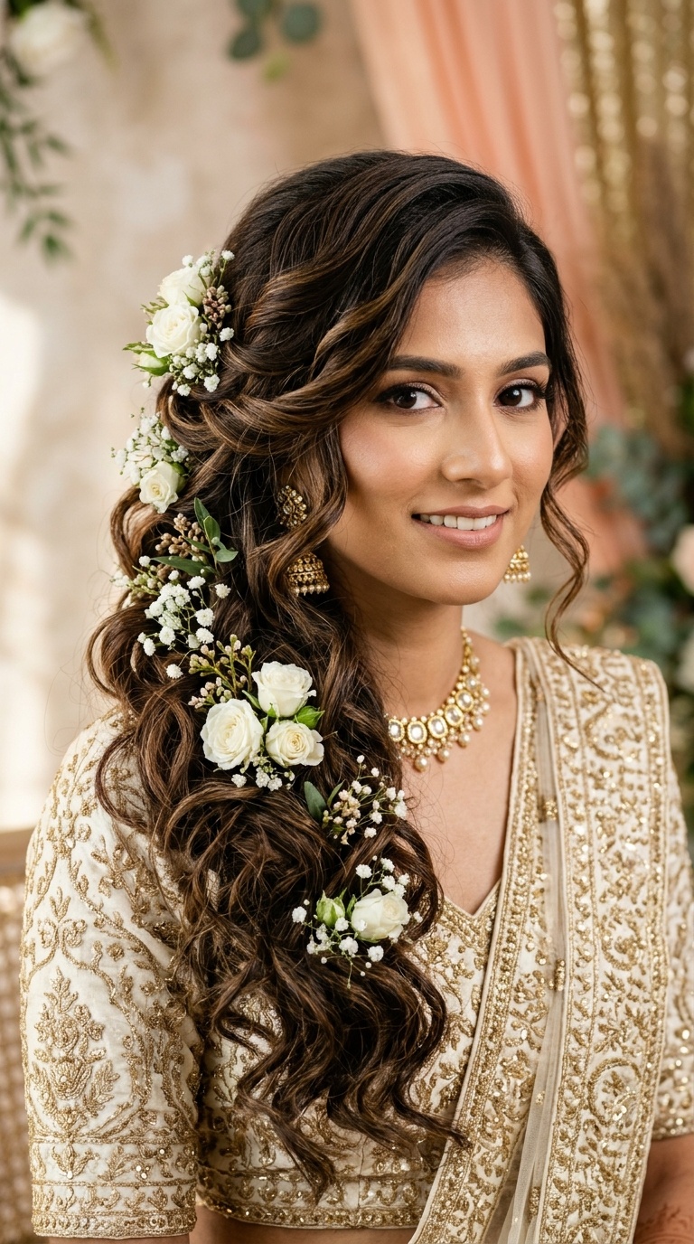 Flowing Waves with Floral Accents