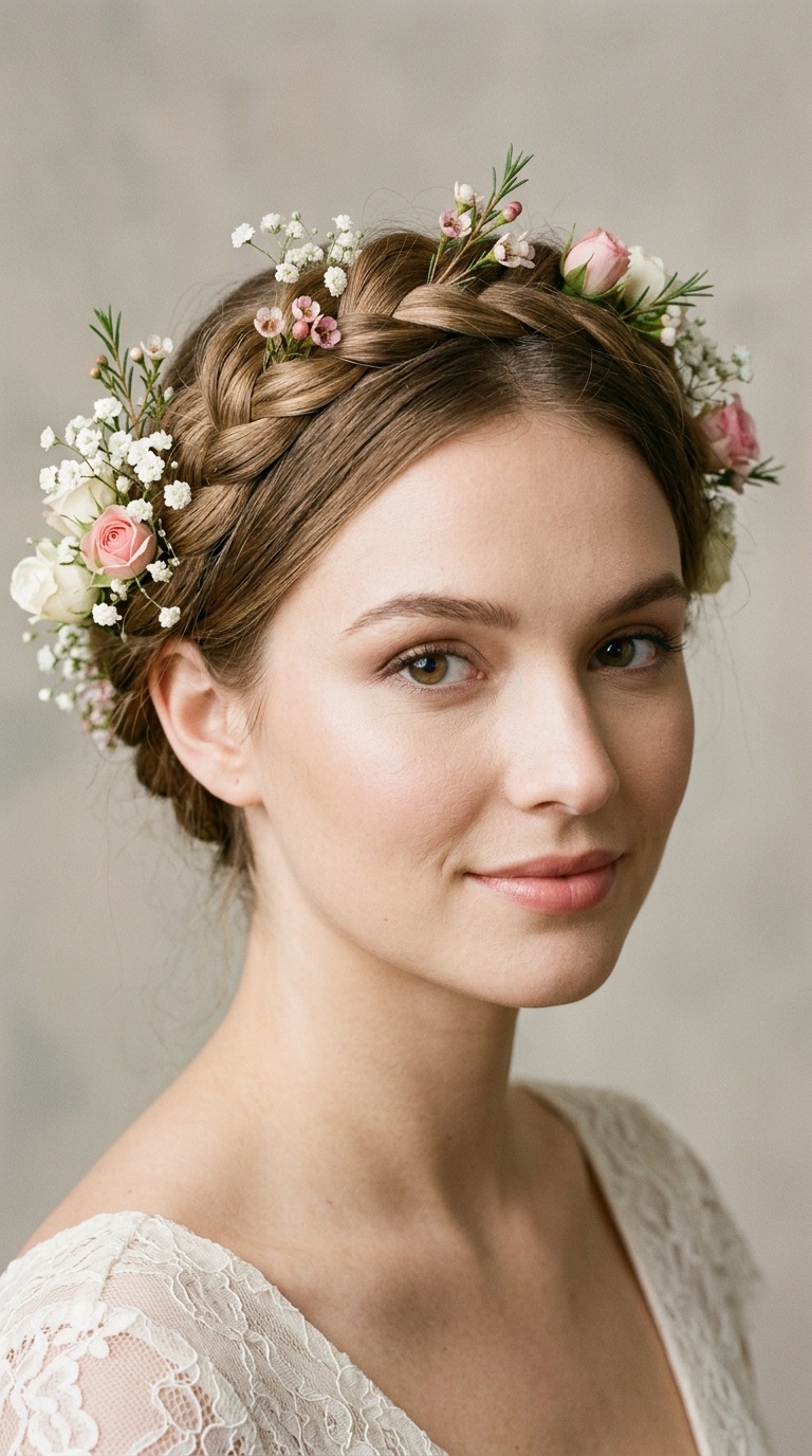 French Braid Halo with Floral Accents