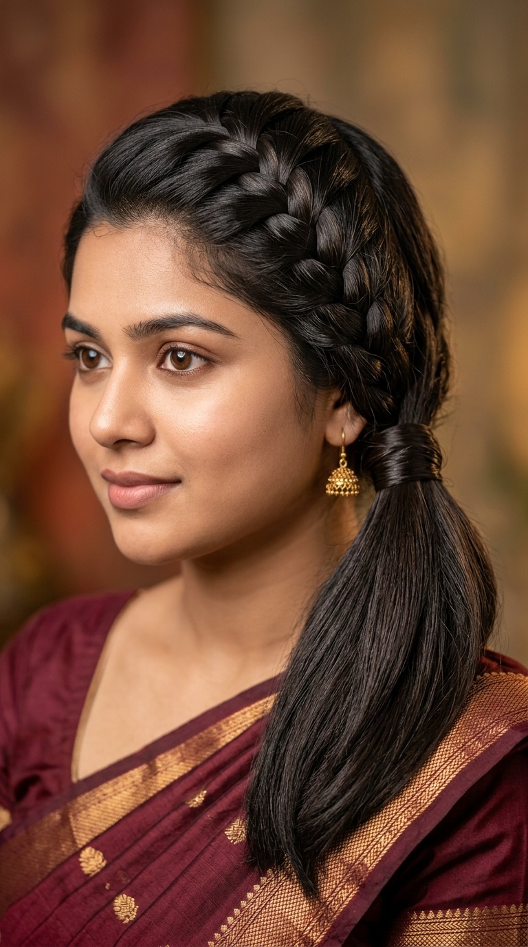 French Braid into a Low Ponytail
