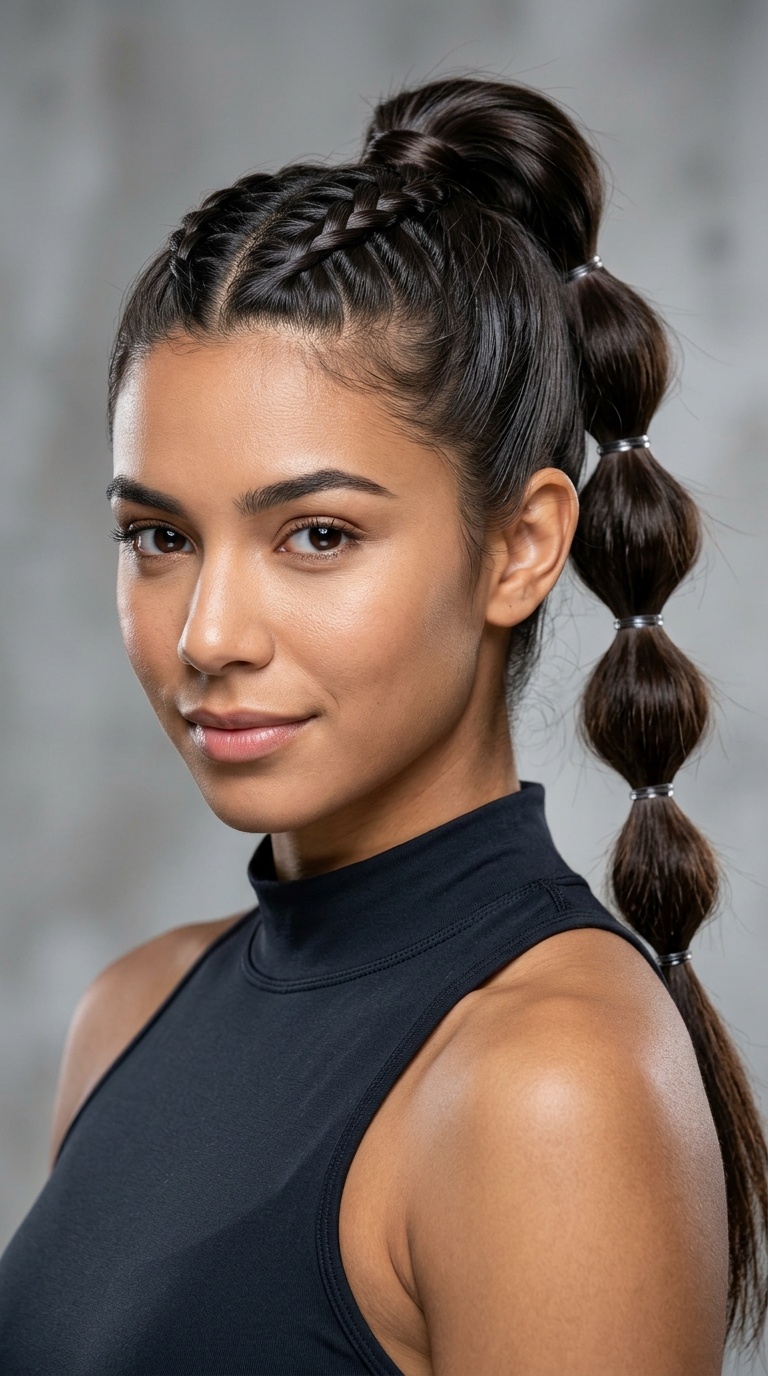 French Braid into Bubble Ponytail