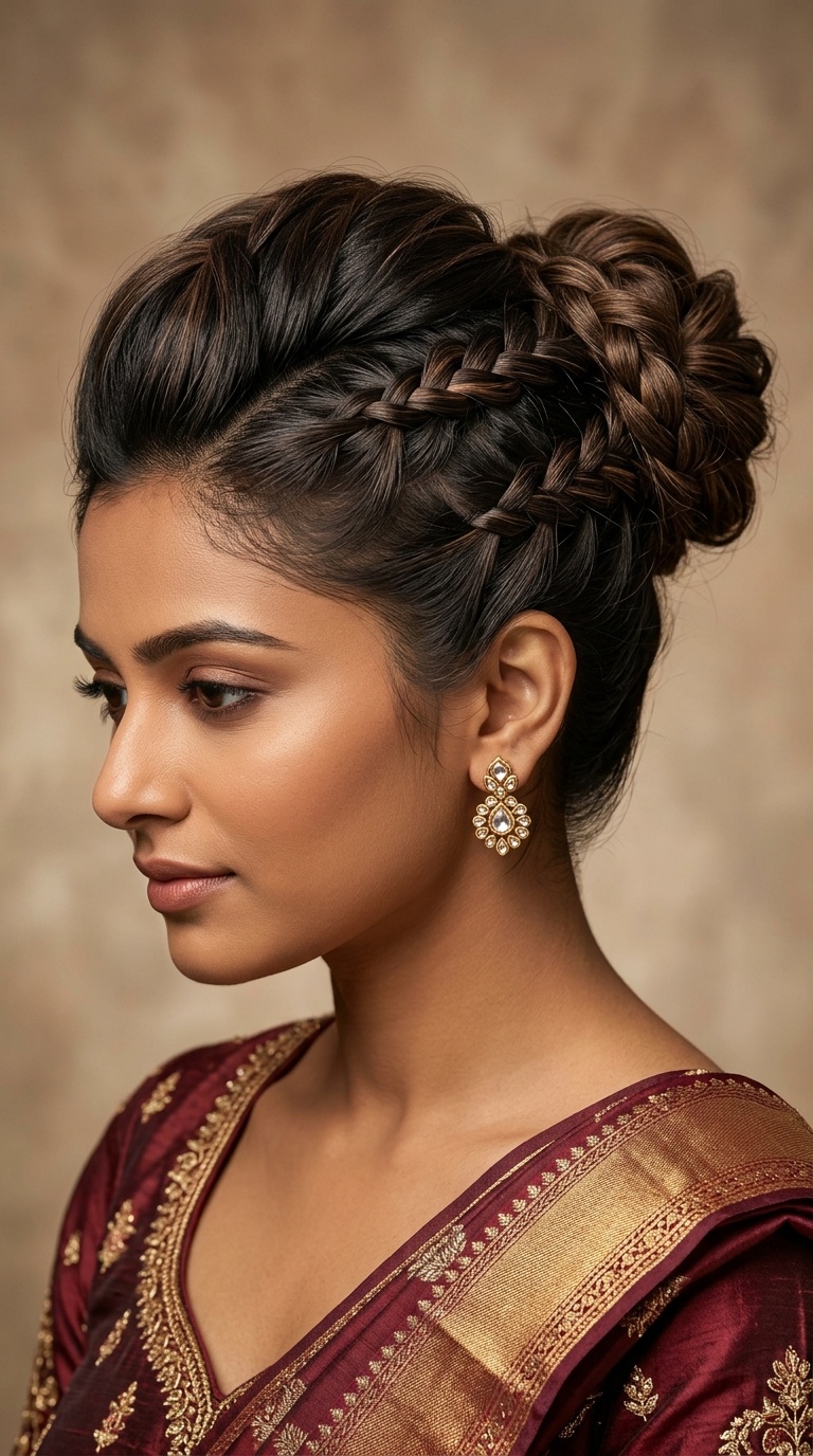 French Braid into Bun with Crown Height