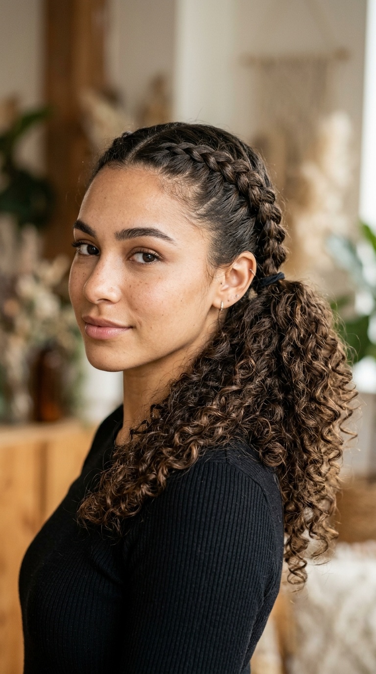 French Braid into Curly Ponytail