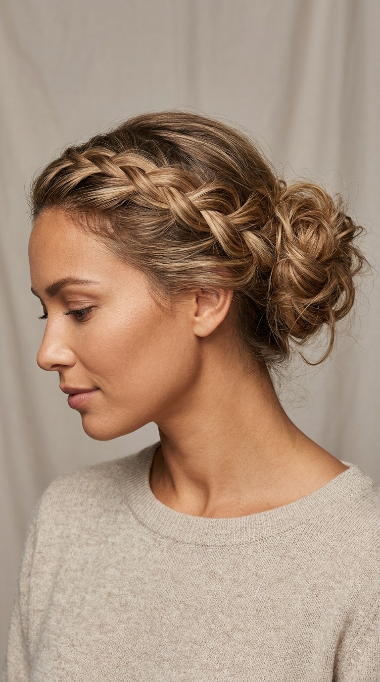 French Braid into Messy Bun