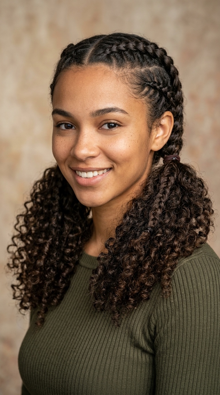 French Braid Pigtails with Curly Tassels