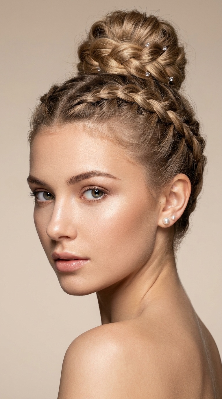 French Braid to High Bun Hybrid