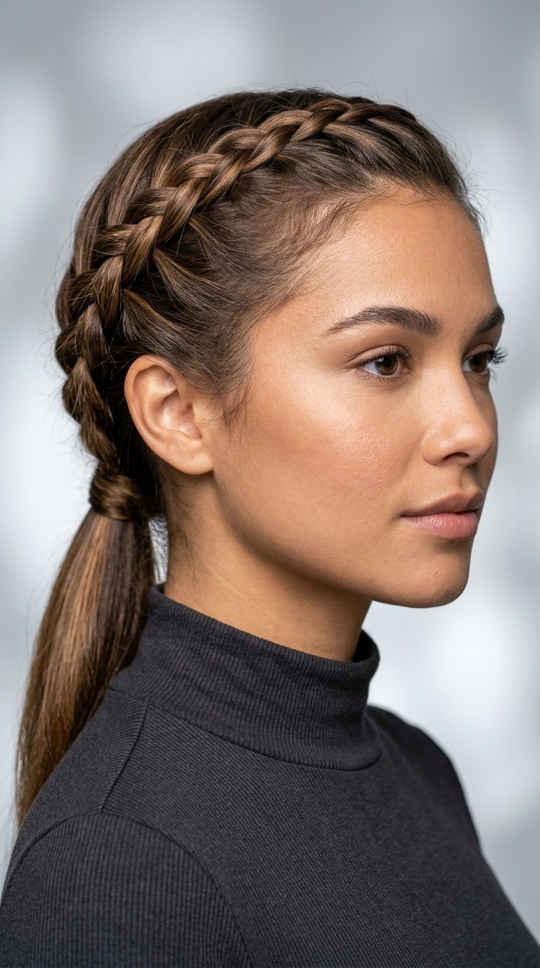 French Braided Crown into Low Pony