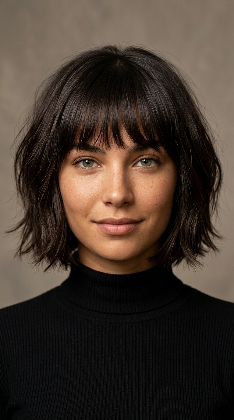 French Girl Bob with Brow-Skimming Layers