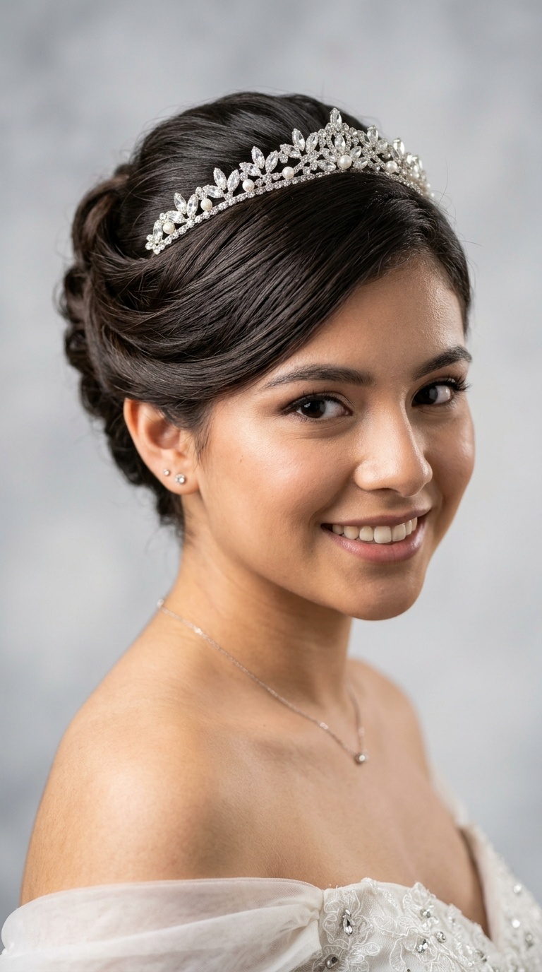 French Twist for Short Hair with Tiara Base