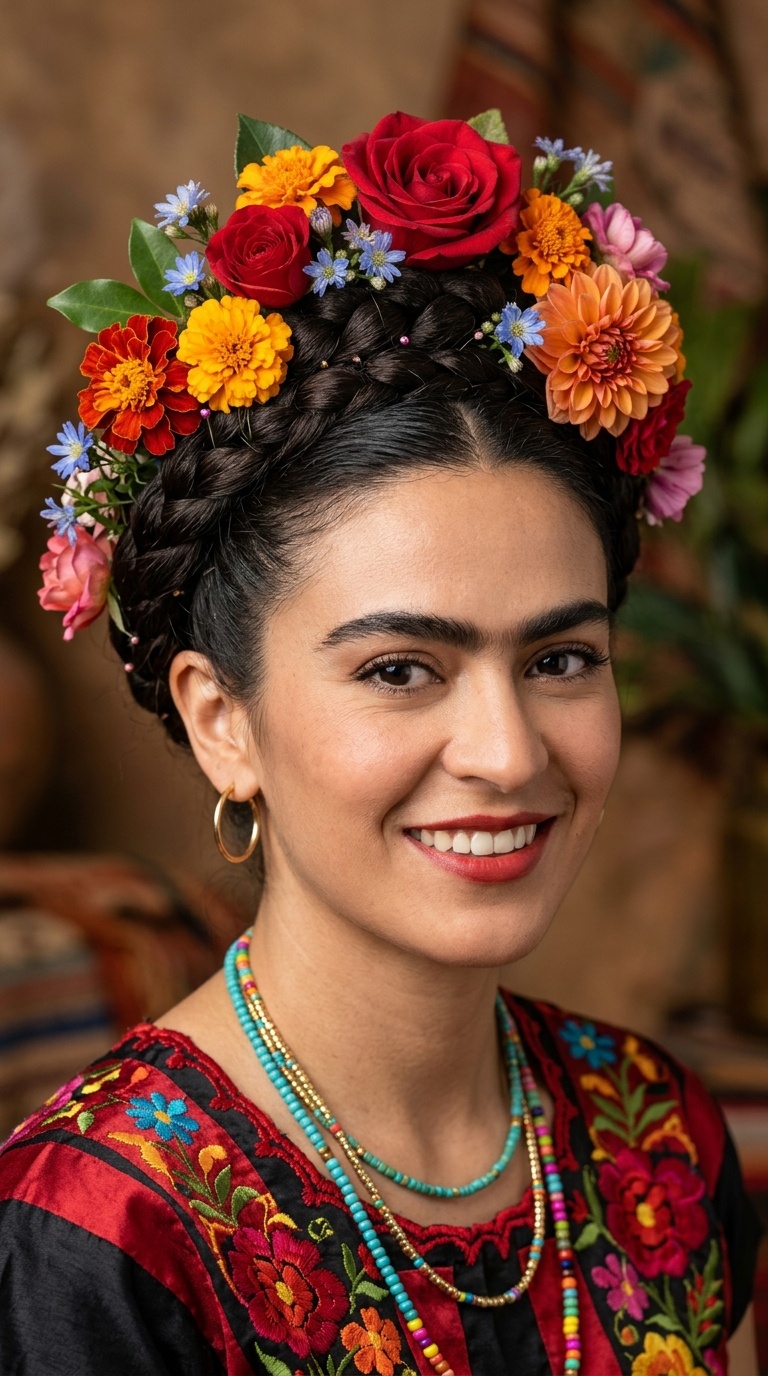 Frida Kahlo Floral Updo