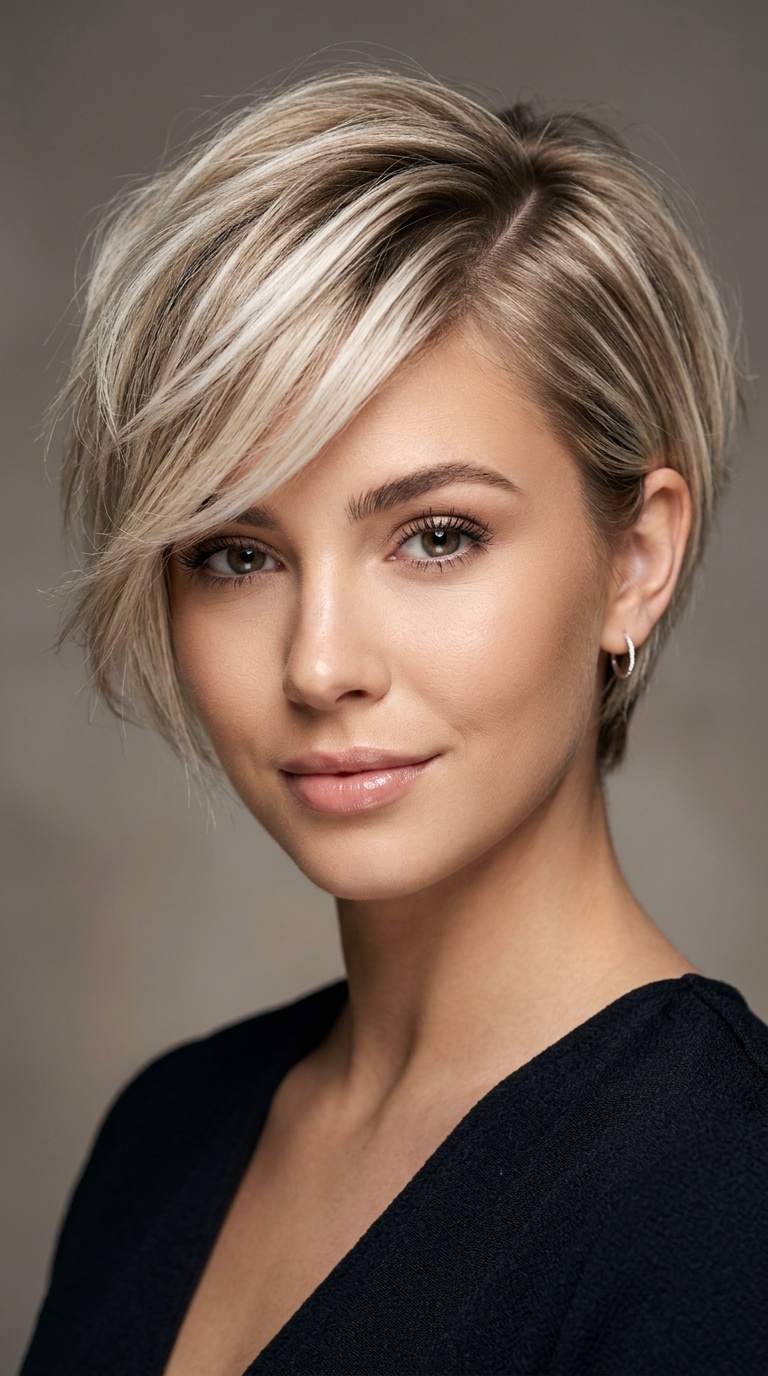 Frosted Tips and Side Swept Fringe