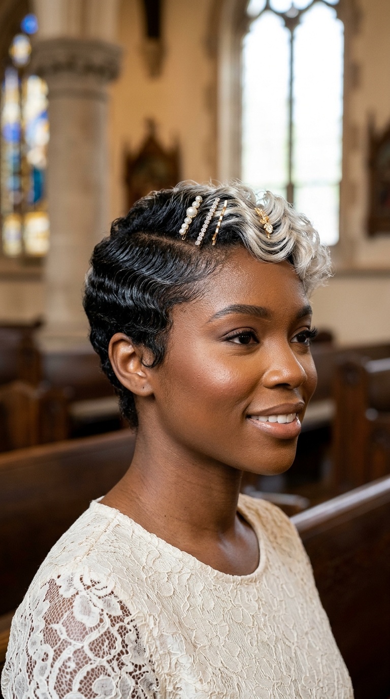 Frosted Tips Waves with Decorative Bobby Pins