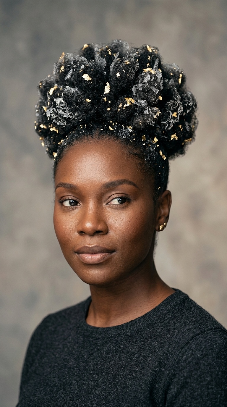 Frozen Afro-Puff with Gold Leaf Accents