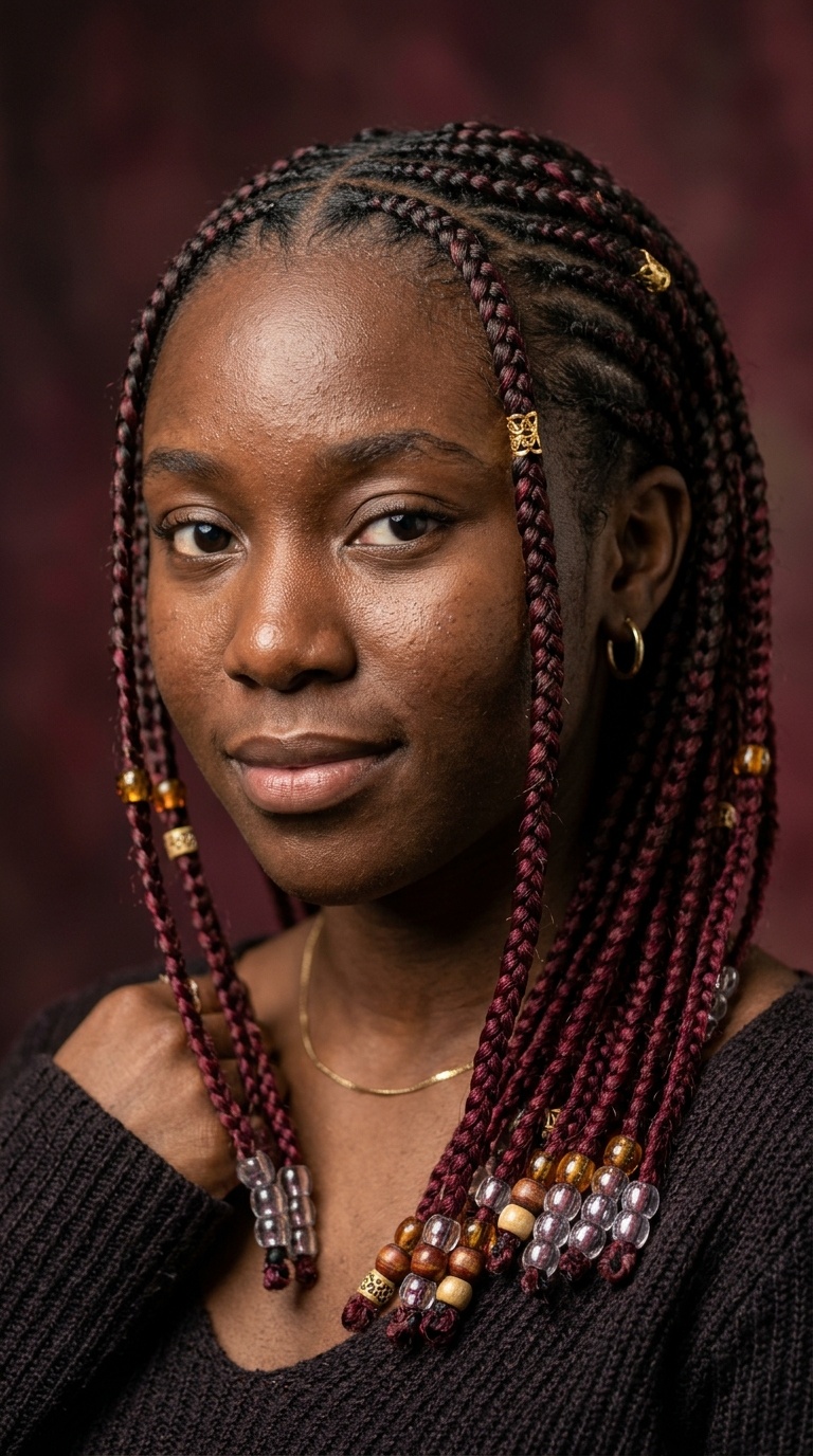 Fulani Braids with Burgundy Accents