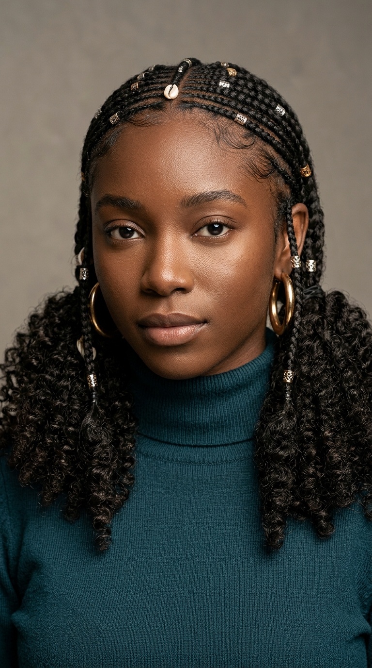Fulani Braids with Curly Side Tassels
