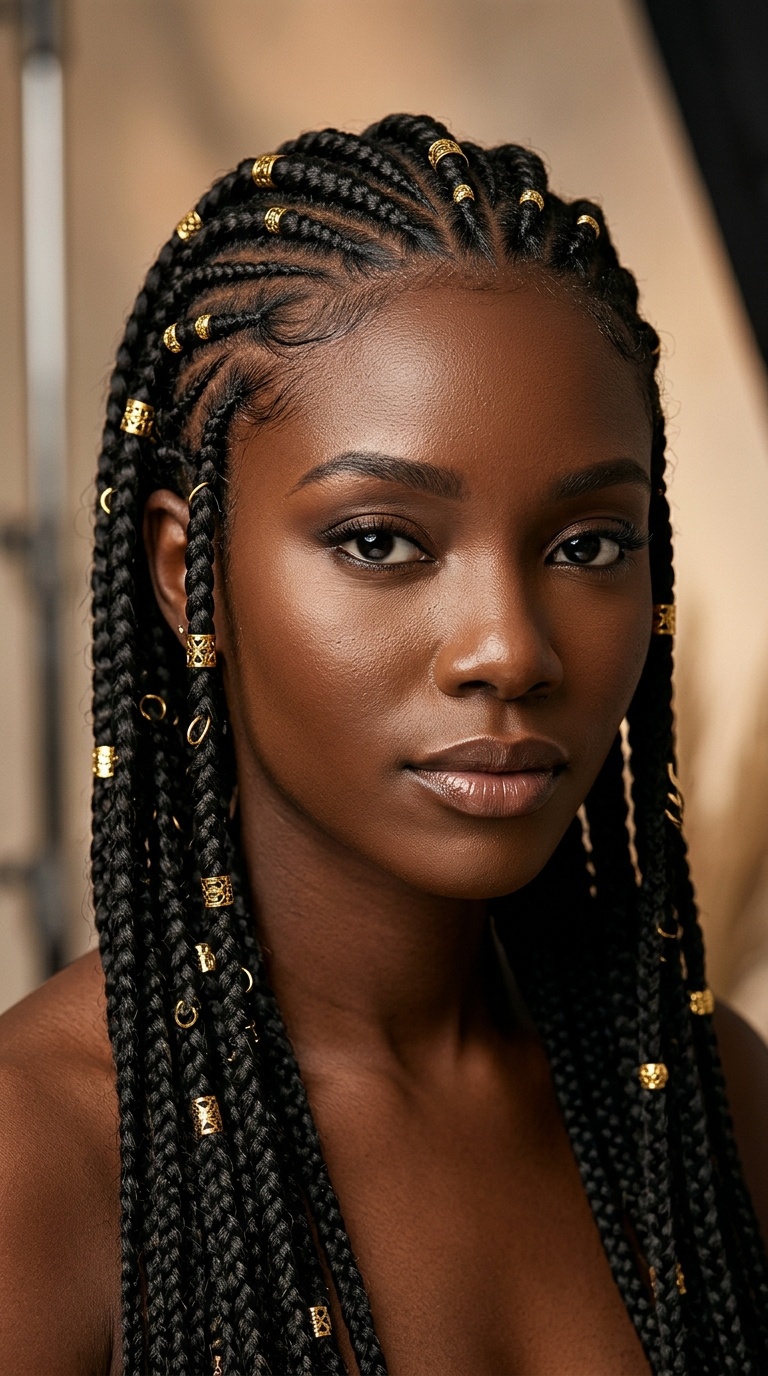 Fulani Braids with Gold Accents