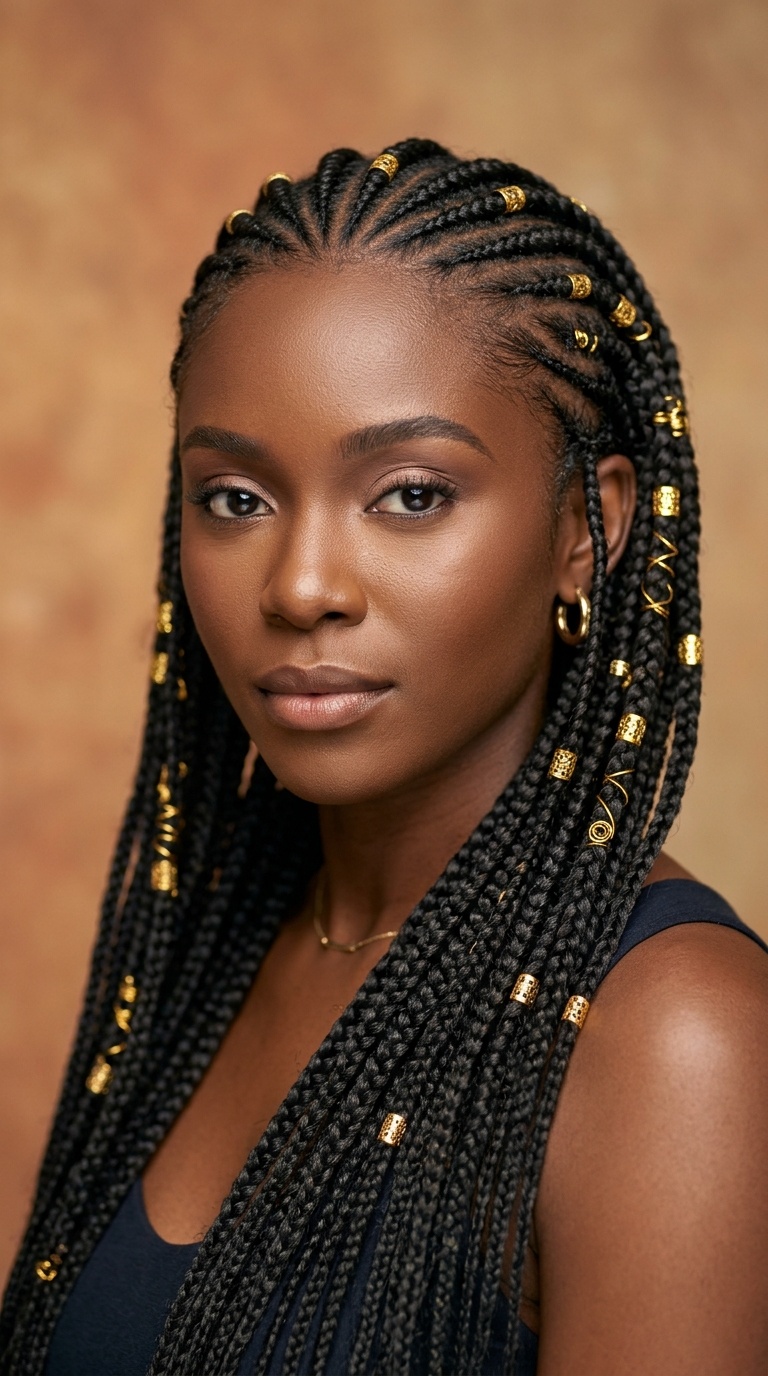 Fulani Braids with Gold Accents