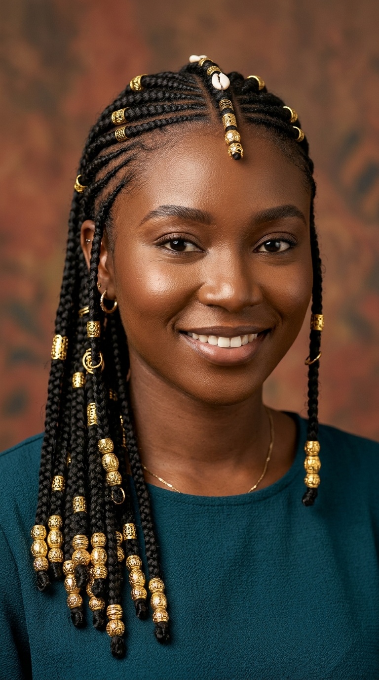 Fulani Braids with Gold Beads