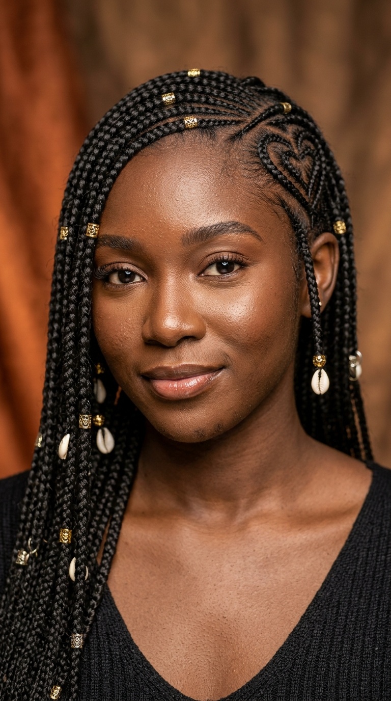 Fulani Braids with Heart Patterns